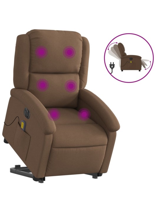 Elektrické zvedací masážní polohovací křeslo hnědé textil