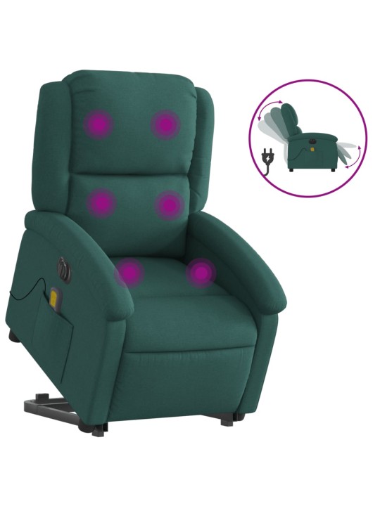 Elektrické zvedací masážní polohovací křeslo zelené textil