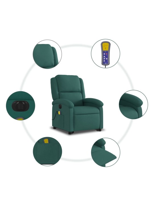 Elektrické zvedací masážní polohovací křeslo zelené textil
