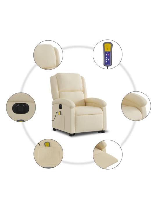 Elektrické zvedací masážní polohovací křeslo krémové textil