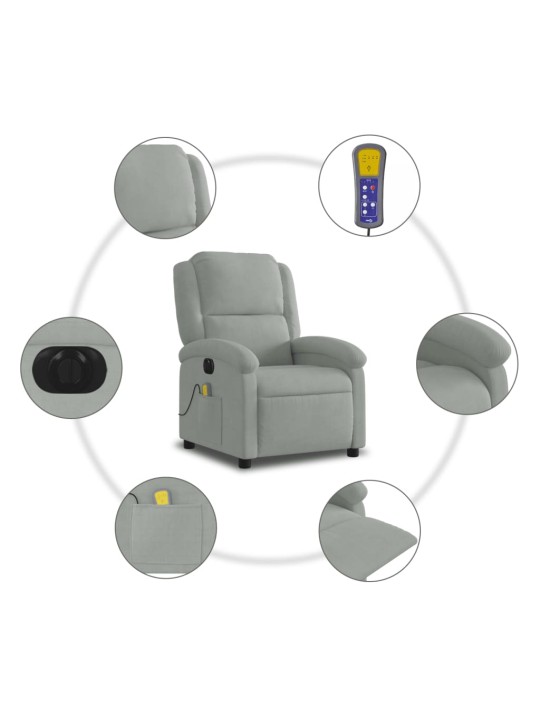 Elektrické masážní polohovací křeslo světle šedé samet