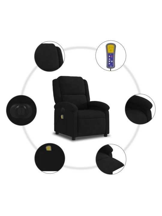 Elektrické masážní polohovací křeslo černé samet