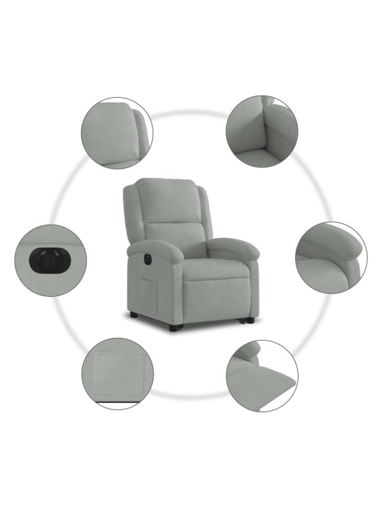 Elektrické zvedací polohovací křeslo světle šedé samet