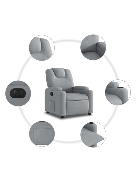 Elektrické polohovací křeslo světle šedé textil