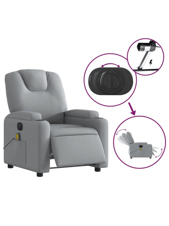 Elektrické masážní polohovací křeslo světle šedé textil