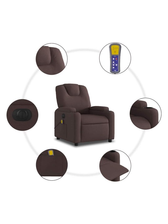 Elektrické masážní polohovací křeslo tmavě hnědé textil