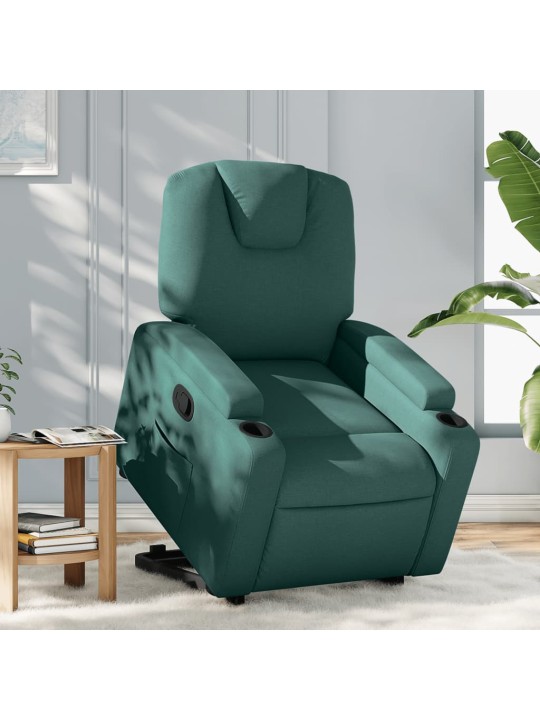 Zvedací polohovací křeslo tmavě zelené textil