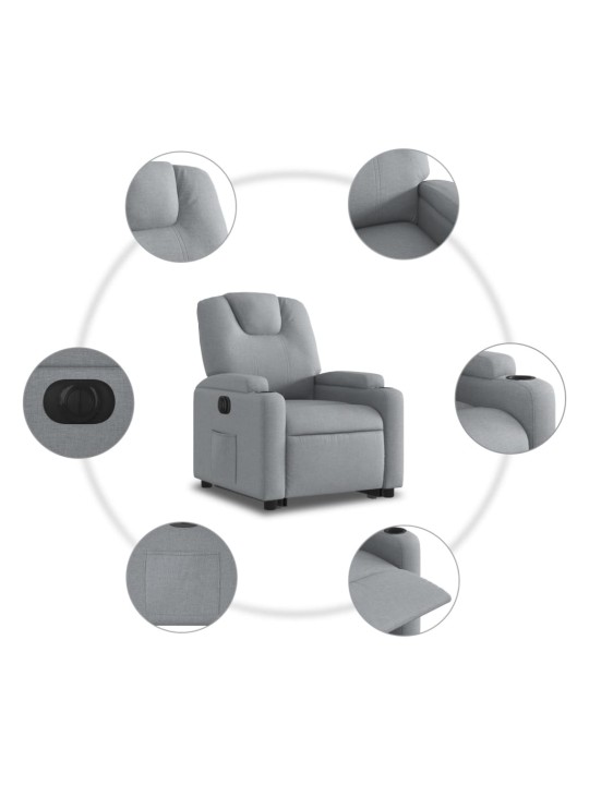 Elektrické zvedací polohovací křeslo světle šedé textil