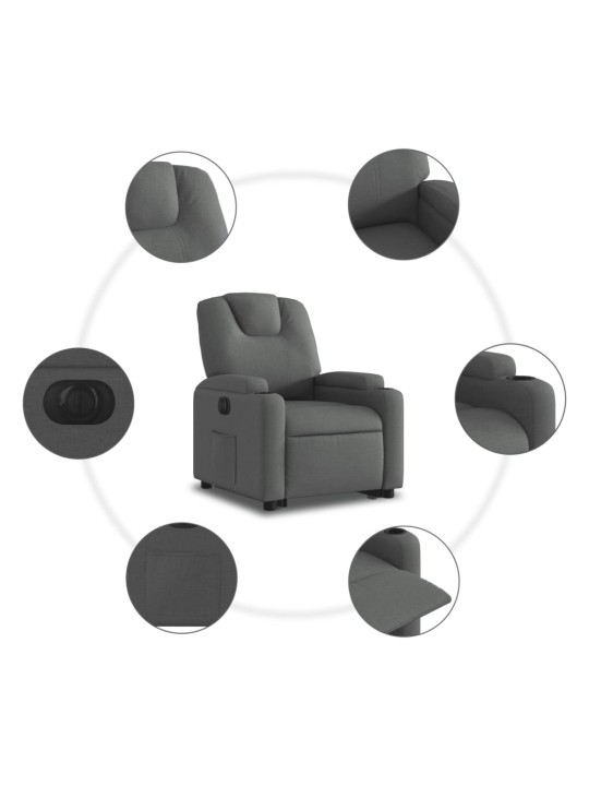 Elektrické zvedací polohovací křeslo tmavě šedé textil