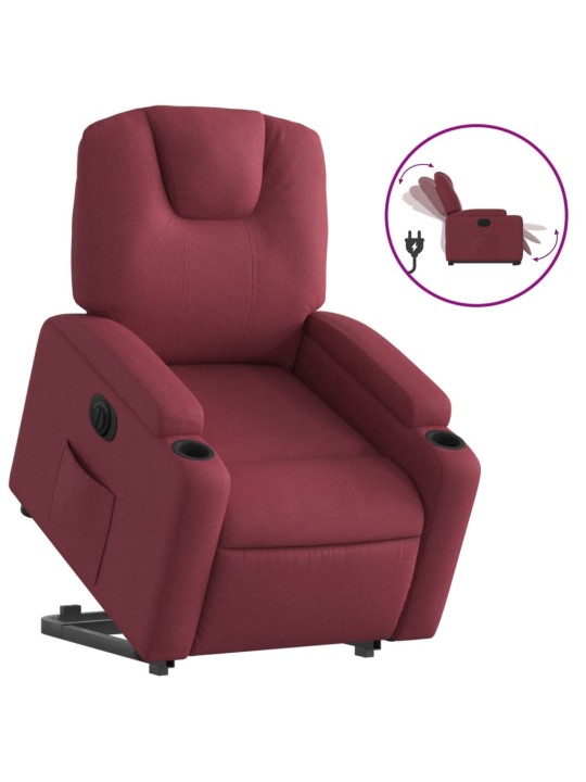 Elektrické zvedací polohovací křeslo vínové textil