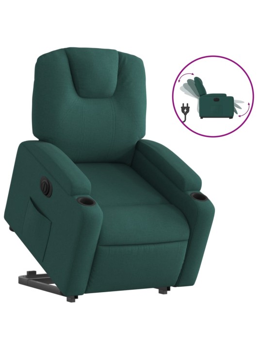 Elektrické zvedací polohovací křeslo tmavě zelené textil