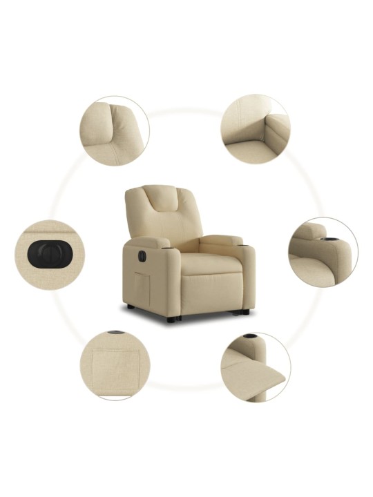 Elektrické zvedací polohovací křeslo krémové textil