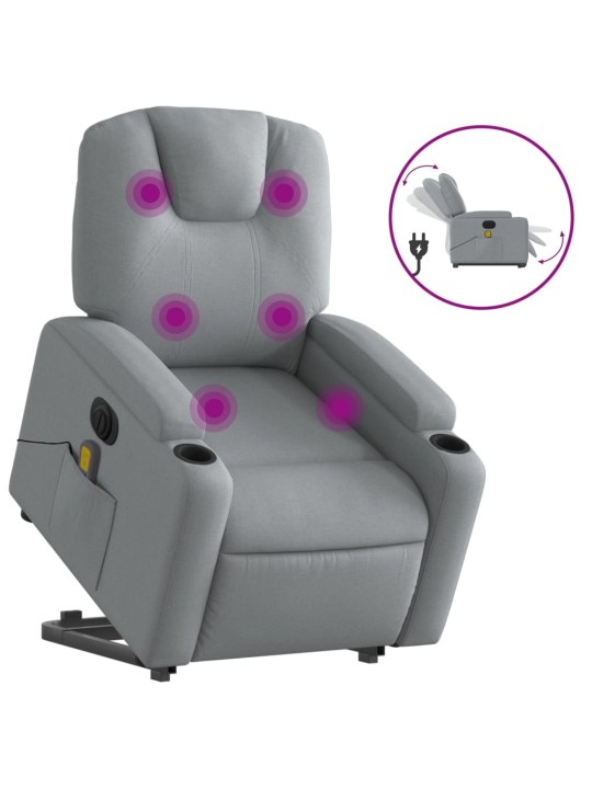 Elektrické zvedací masážní polohovací křeslo světle šedé textil