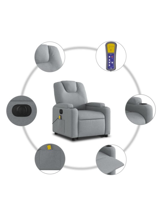 Elektrické zvedací masážní polohovací křeslo světle šedé textil