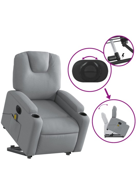 Elektrické zvedací masážní polohovací křeslo světle šedé textil