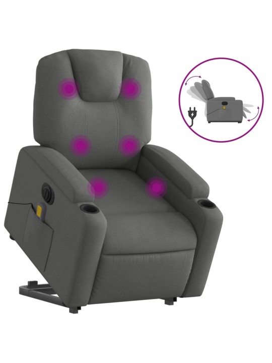 Elektrické zvedací masážní polohovací křeslo tmavě šedé textil