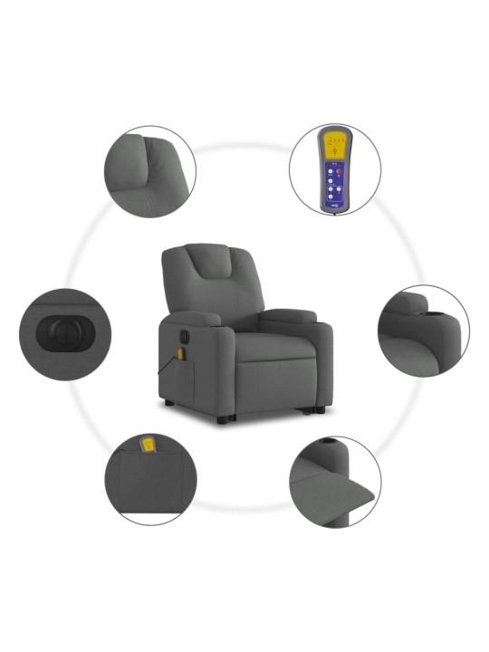 Elektrické zvedací masážní polohovací křeslo tmavě šedé textil
