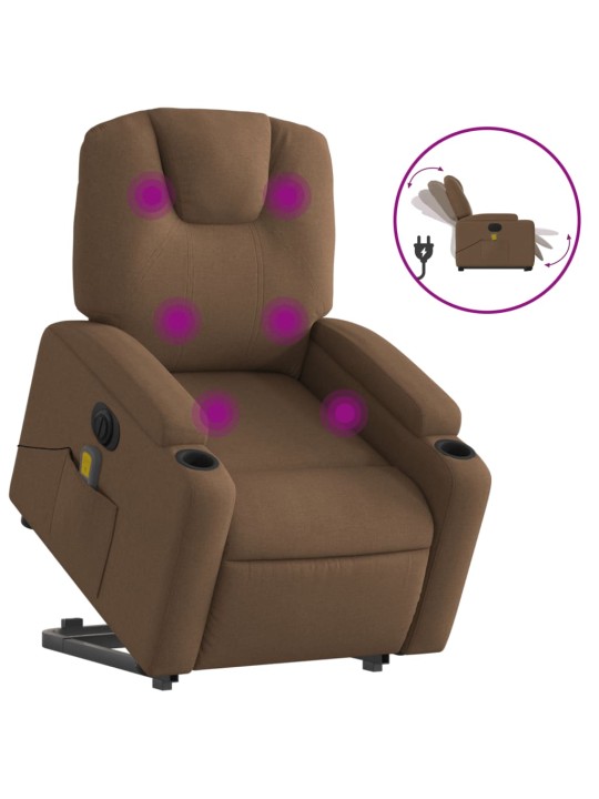 Elektrické zvedací masážní polohovací křeslo hnědé textil