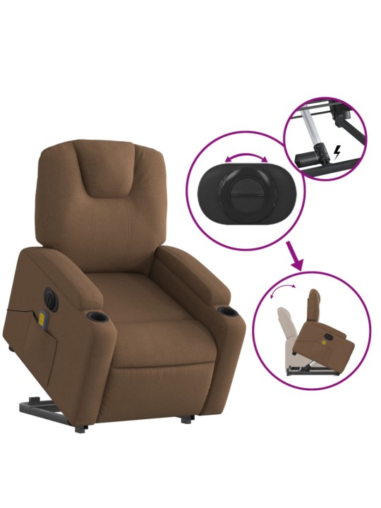 Elektrické zvedací masážní polohovací křeslo hnědé textil