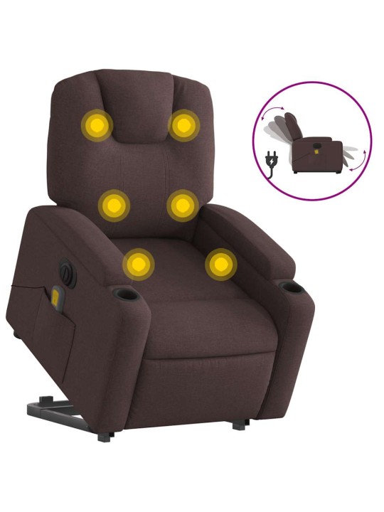 Elektrické zvedací masážní polohovací křeslo tmavě hnědé textil