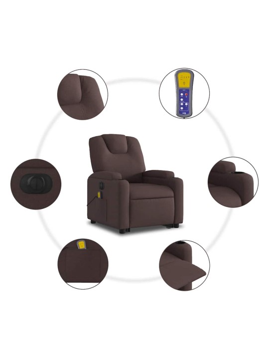 Elektrické zvedací masážní polohovací křeslo tmavě hnědé textil