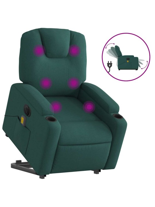 Elektrické zvedací masážní polohovací křeslo zelené textil