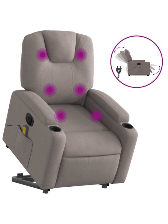 Elektrické zvedací masážní polohovací křeslo taupe textil