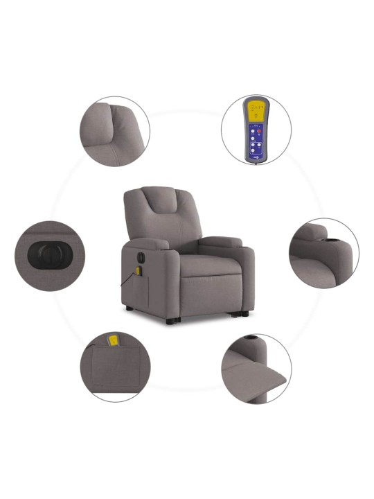 Elektrické zvedací masážní polohovací křeslo taupe textil