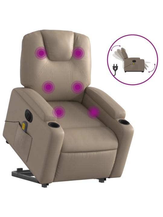Elektrické zvedací masážní polohovací křeslo cappuccino koženka