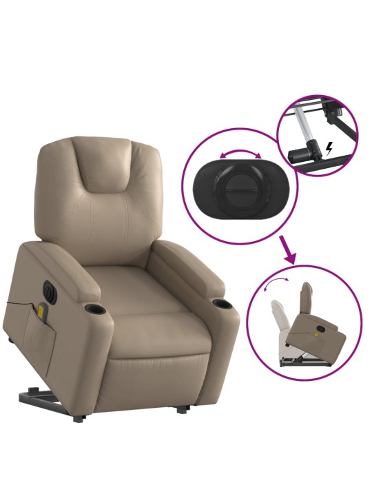 Elektrické zvedací masážní polohovací křeslo cappuccino koženka