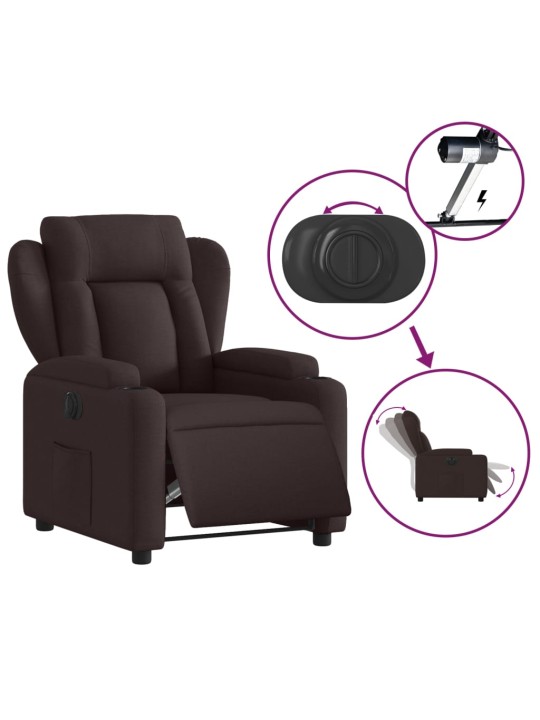 Elektrické polohovací křeslo tmavě hnědé textil