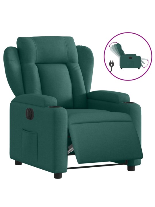 Elektrické polohovací křeslo tmavě zelené textil