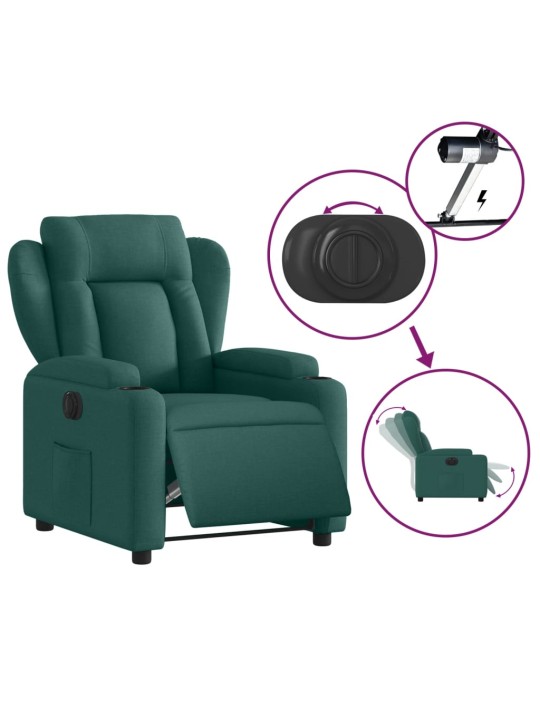 Elektrické polohovací křeslo tmavě zelené textil