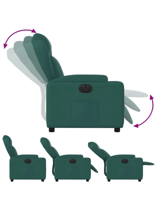 Elektrické polohovací křeslo tmavě zelené textil