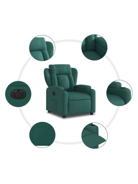 Elektrické polohovací křeslo tmavě zelené textil