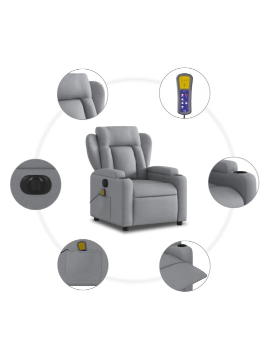 Elektrické masážní polohovací křeslo světle šedé textil