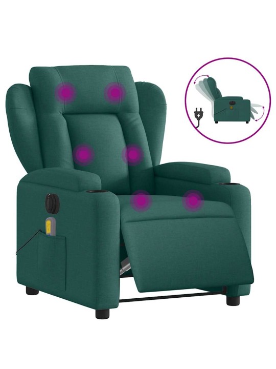 Elektrické masážní polohovací křeslo tmavě zelené textil