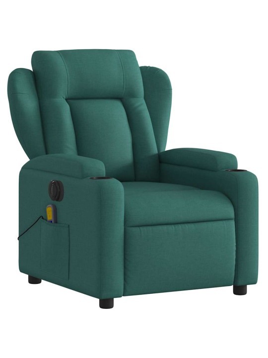 Elektrické masážní polohovací křeslo tmavě zelené textil