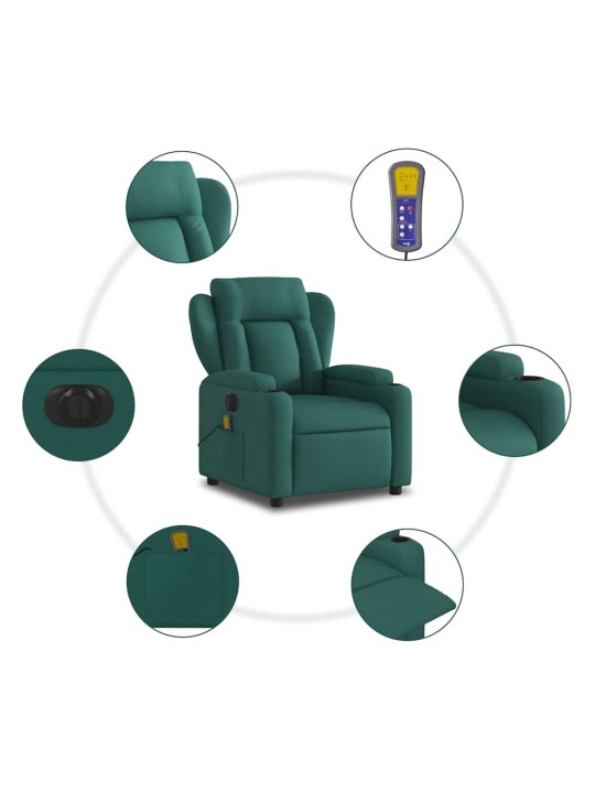 Elektrické masážní polohovací křeslo tmavě zelené textil