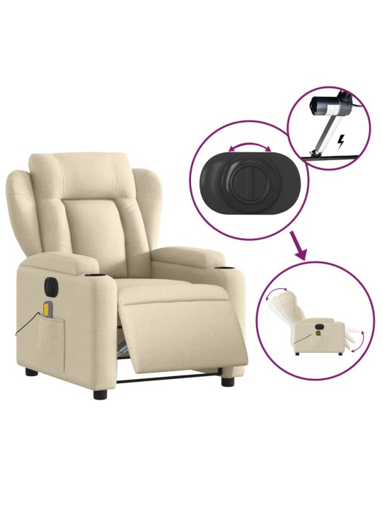 Elektrické masážní polohovací křeslo krémové textil