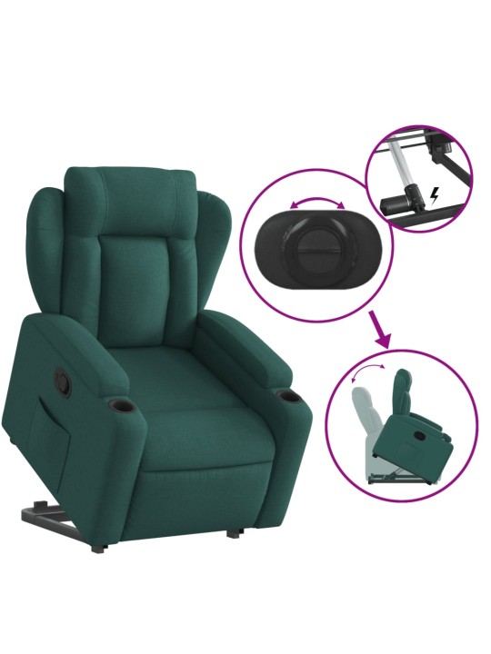 Zvedací polohovací křeslo tmavě zelené textil