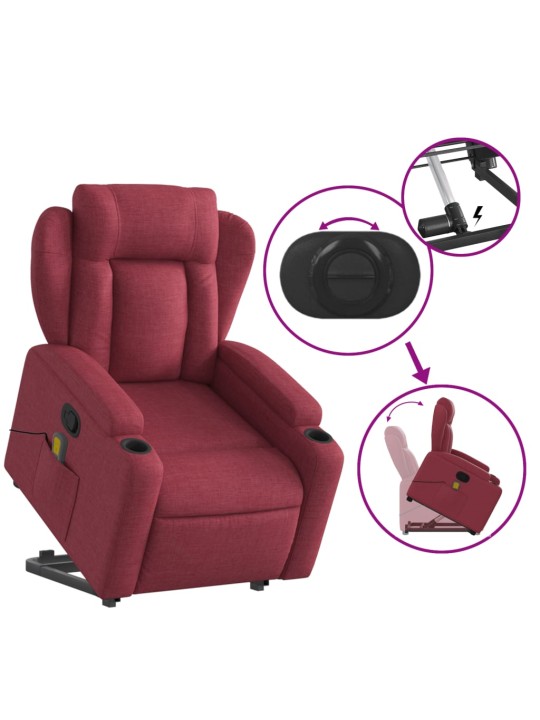 Zvedací masážní polohovací křeslo vínové textil