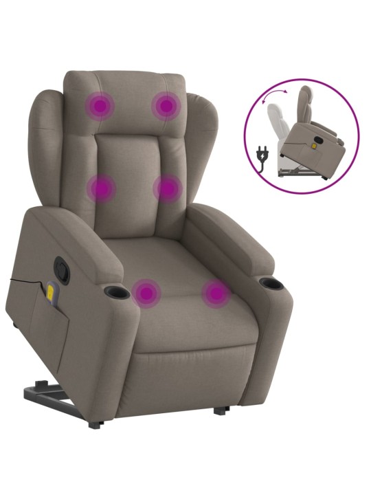 Zvedací masážní polohovací křeslo taupe textil