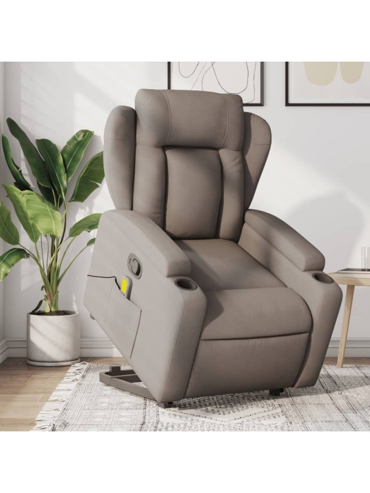 Zvedací masážní polohovací křeslo taupe textil