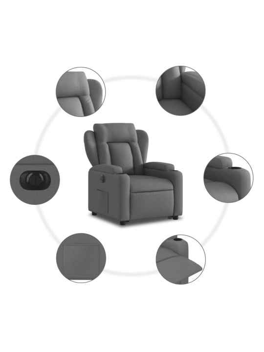 Elektrické zvedací polohovací křeslo tmavě šedé textil