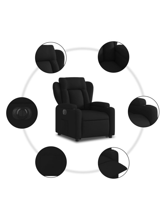 Elektrické zvedací polohovací křeslo černé textil