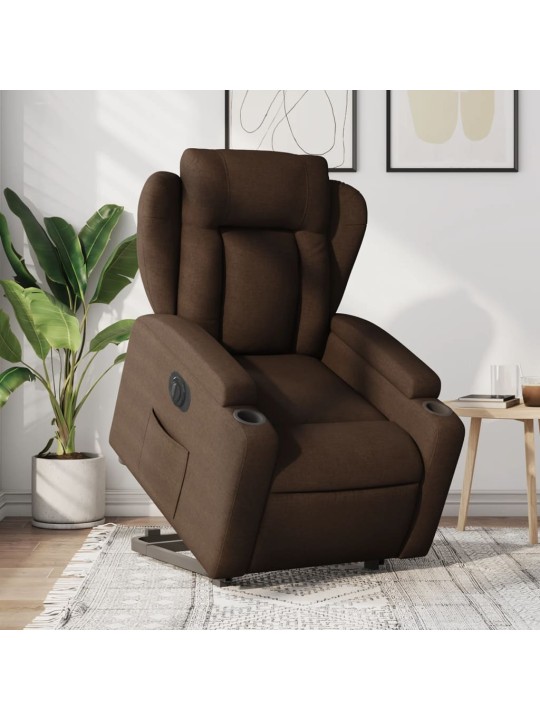 Elektrické zvedací polohovací křeslo hnědé textil