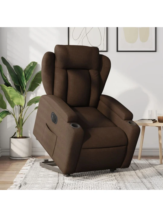 Elektrické zvedací polohovací křeslo hnědé textil