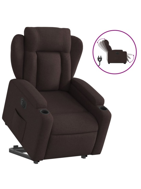Elektrické zvedací polohovací křeslo tmavě hnědé textil
