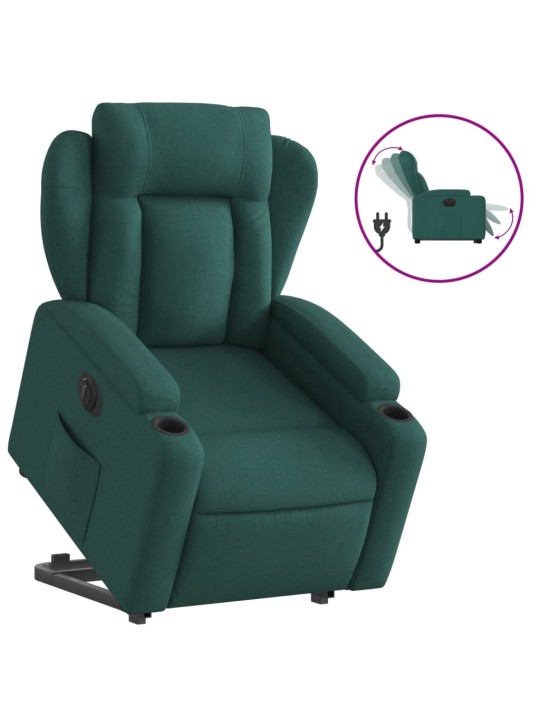 Elektrické zvedací polohovací křeslo tmavě zelené textil